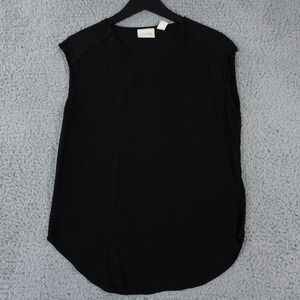 Chicos Shirt Womens 00 US XS Black V Neck Sleeveless Cap Sleeve Lightweight Top